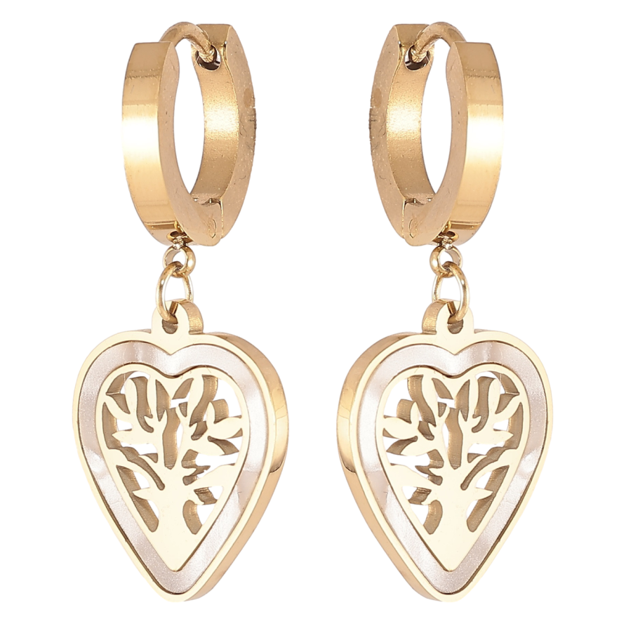 Серьги Xuping TTM Stainless Steel цвет 14К подвески на колечках Сердечки и перламутровыми вставками фото №1