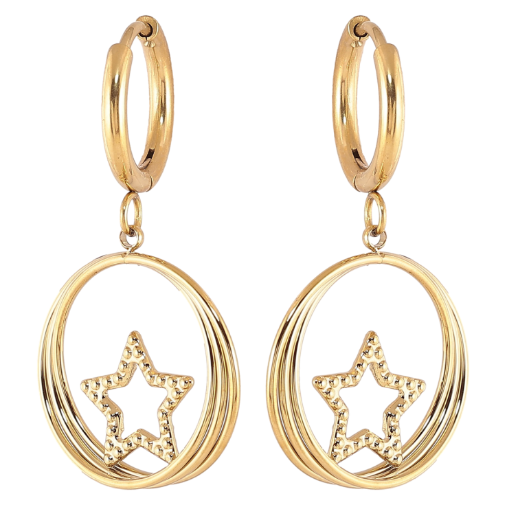 Серьги Xuping TTM Stainless Steel цвет 14К подвески на колечках Кольца со звездами фото №4
