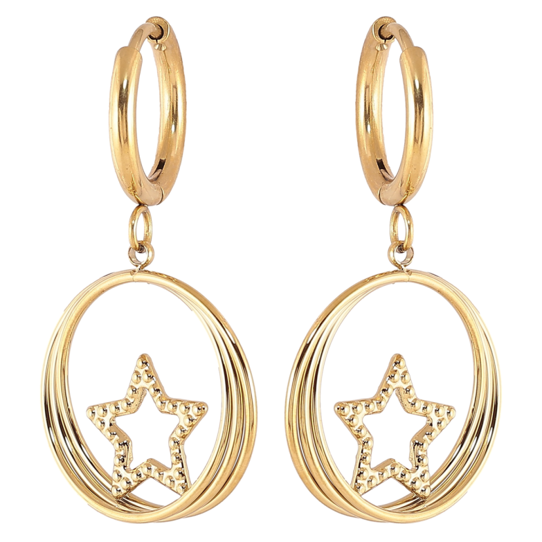 Серьги Xuping TTM Stainless Steel цвет 14К подвески на колечках Кольца со звездами фото №5