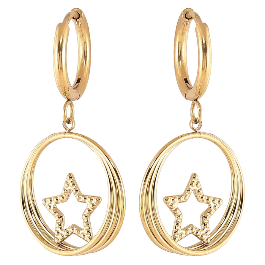 Серьги Xuping TTM Stainless Steel цвет 14К подвески на колечках Кольца со звездами фото №1