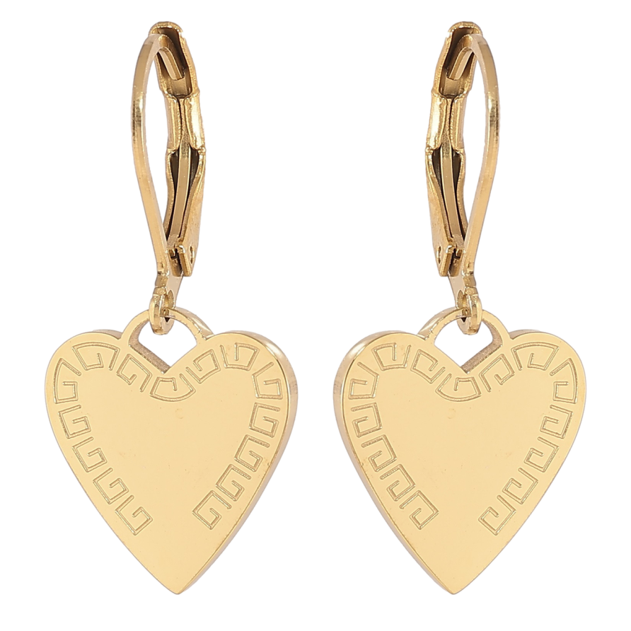 Сережки Xuping TTM Stainless Steel колір 14К французький замок «Сердечка з візерунком» фото №1