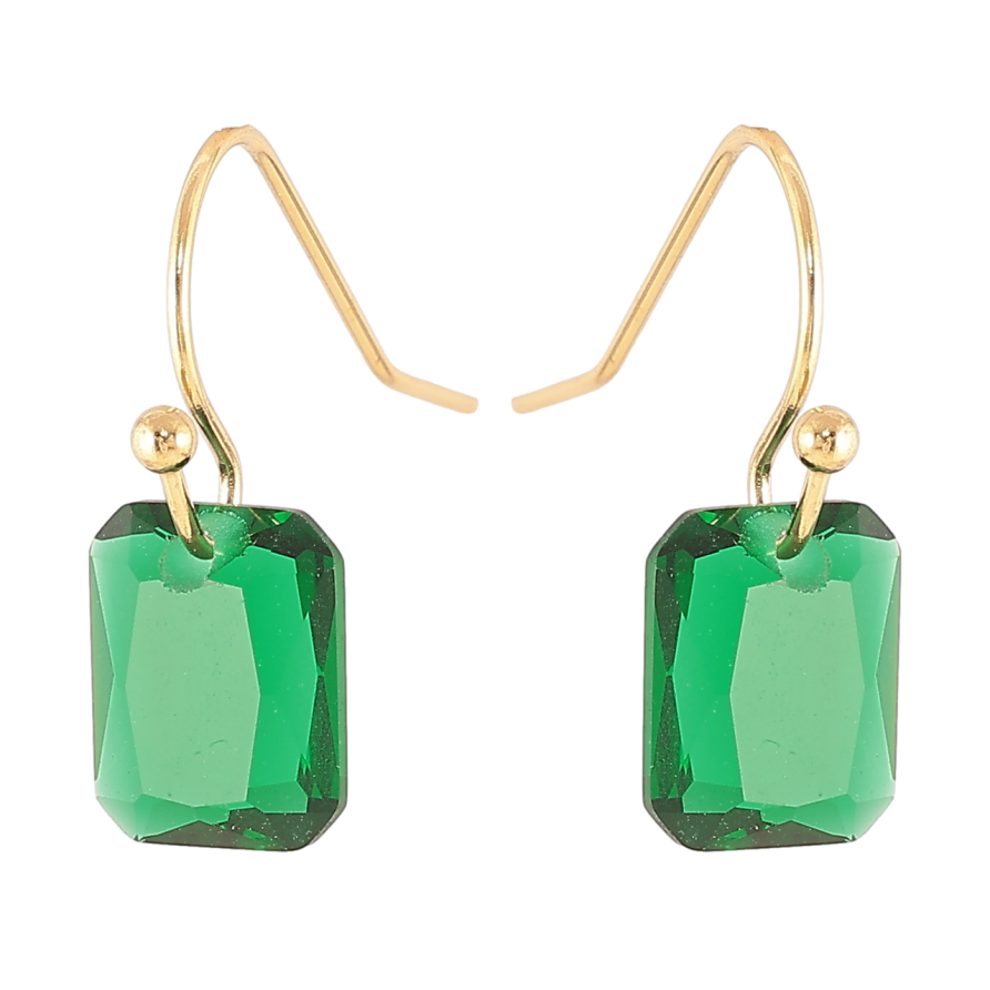 Серьги Xuping TTM Stainless Steel цвет 14К французский замок Зеленые кристальные подвески фото №1