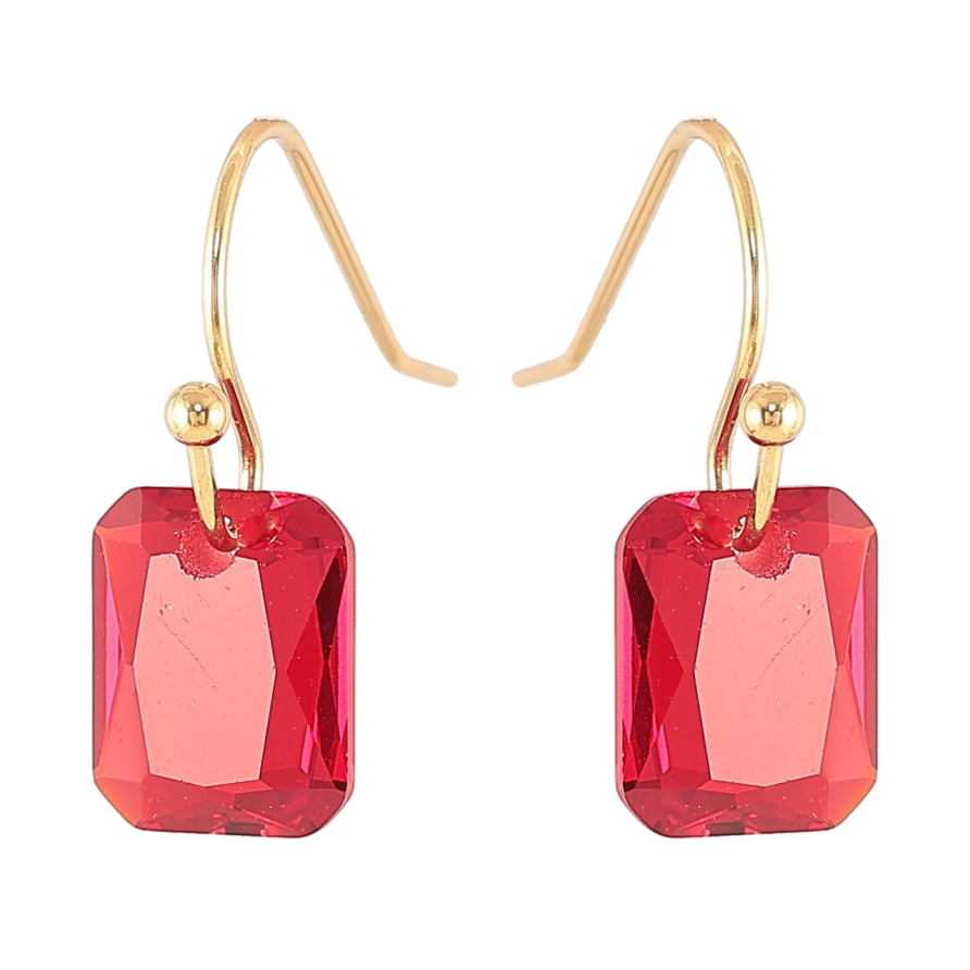 Сережки Xuping TTM Stainless Steel колір 14К французький замок «Червоні кришталеві підвіски» фото №1