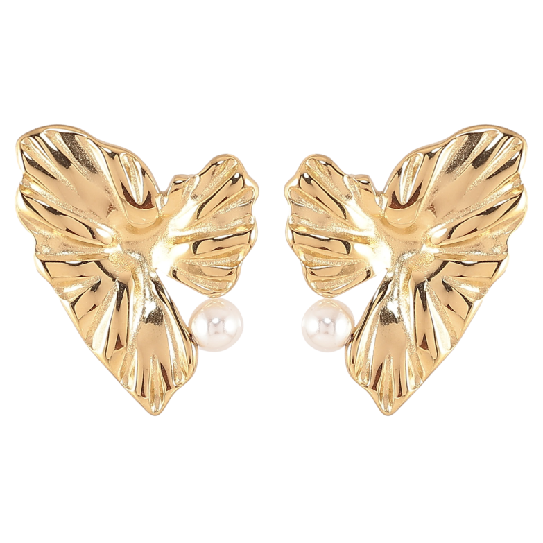 Сережки Xuping TTM Stainless Steel колір 14К пусети «Декоративні сердечка з перлинами» фото №1