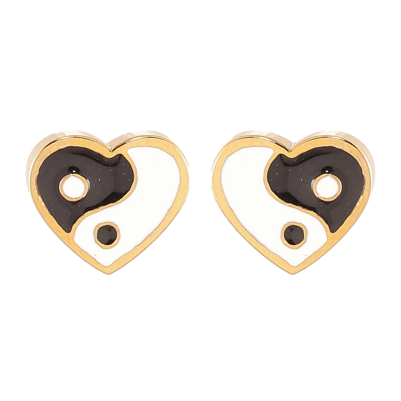 Сережки Xuping TTM Stainless Steel колір 14К пусети «Сердечка Інь Ян» фото №7