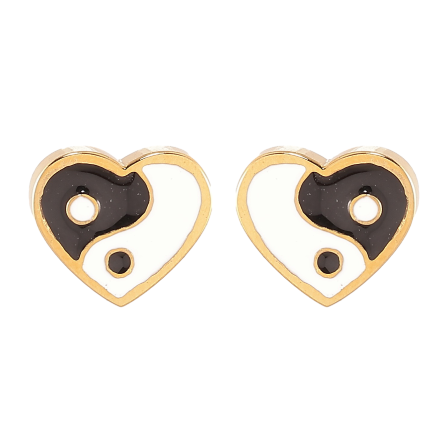 Серьги Xuping TTM Stainless Steel цвет 14К пусеты Сердечки Инь Ян фото №1