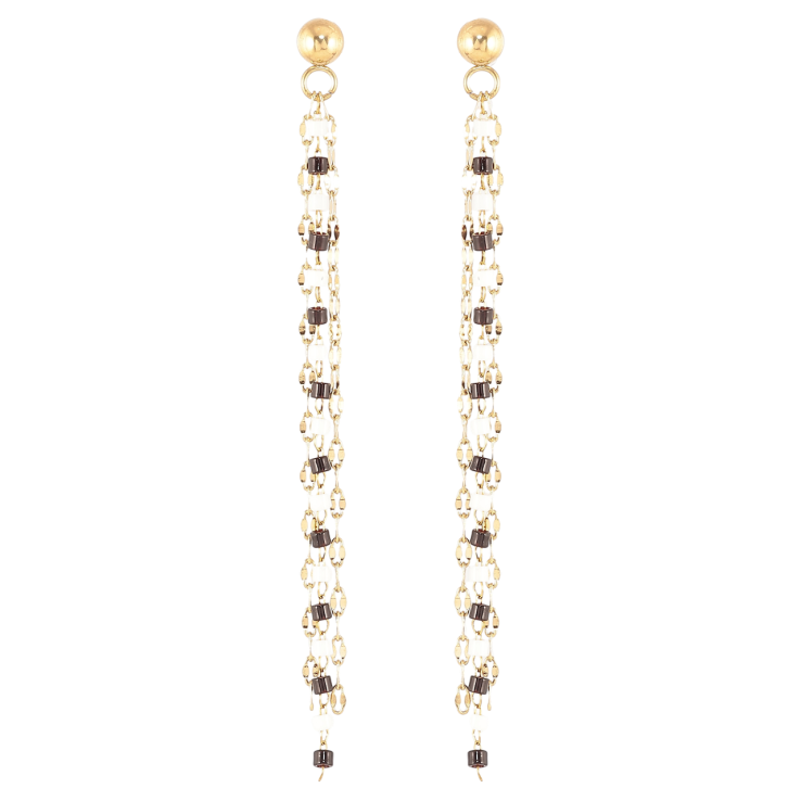 Серьги Xuping TTM Stainless Steel цвет 14К пусеты Подвески цепочки с черно-белым бисером фото №22