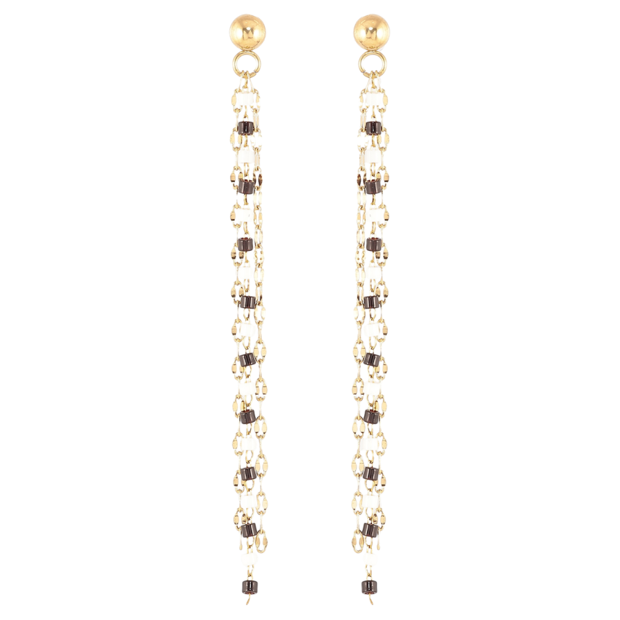 Серьги Xuping TTM Stainless Steel цвет 14К пусеты Подвески цепочки с черно-белым бисером фото №1