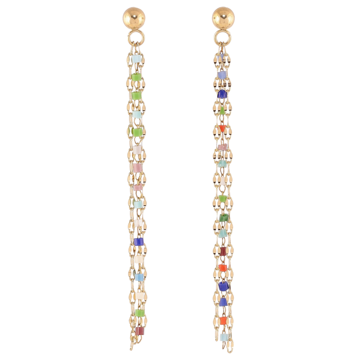 Серьги Xuping TTM Stainless Steel цвет 14К пусеты Подвески цепочки с разноцветным бисером фото №23