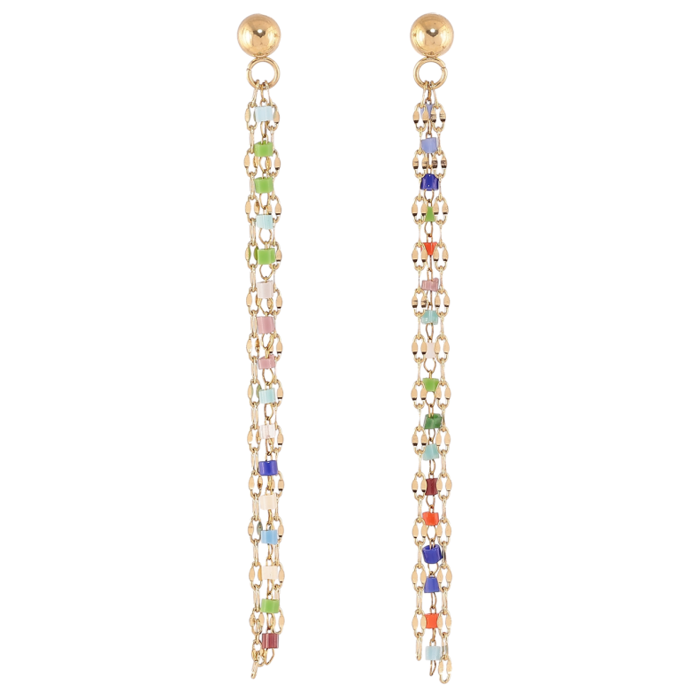 Серьги Xuping TTM Stainless Steel цвет 14К пусеты Подвески цепочки с разноцветным бисером фото №1