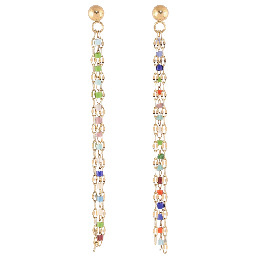 Серьги Xuping TTM Stainless Steel цвет 14К пусеты Подвески цепочки с разноцветным бисером фото №1