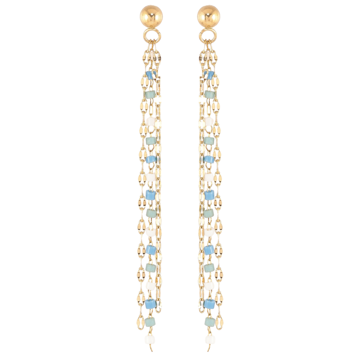 Серьги Xuping TTM Stainless Steel цвет 14К пусеты Подвески цепочки с бело-голубым бисером фото №25