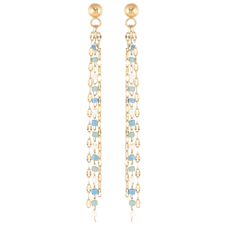 Серьги Xuping TTM Stainless Steel цвет 14К пусеты Подвески цепочки с бело-голубым бисером фото №7