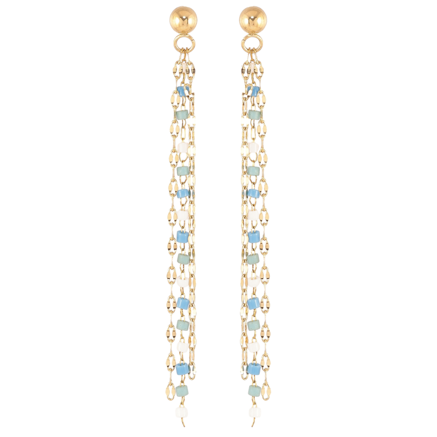 Серьги Xuping TTM Stainless Steel цвет 14К пусеты Подвески цепочки с бело-голубым бисером фото №1