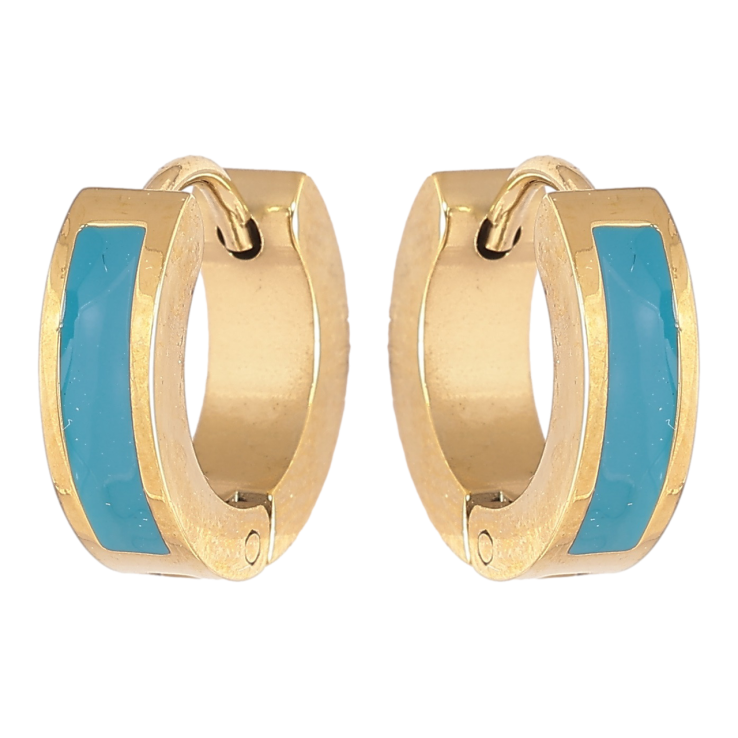 Серьги Xuping TTM Stainless Steel цвет 14К колечки Узор голубой эмалью фото №6