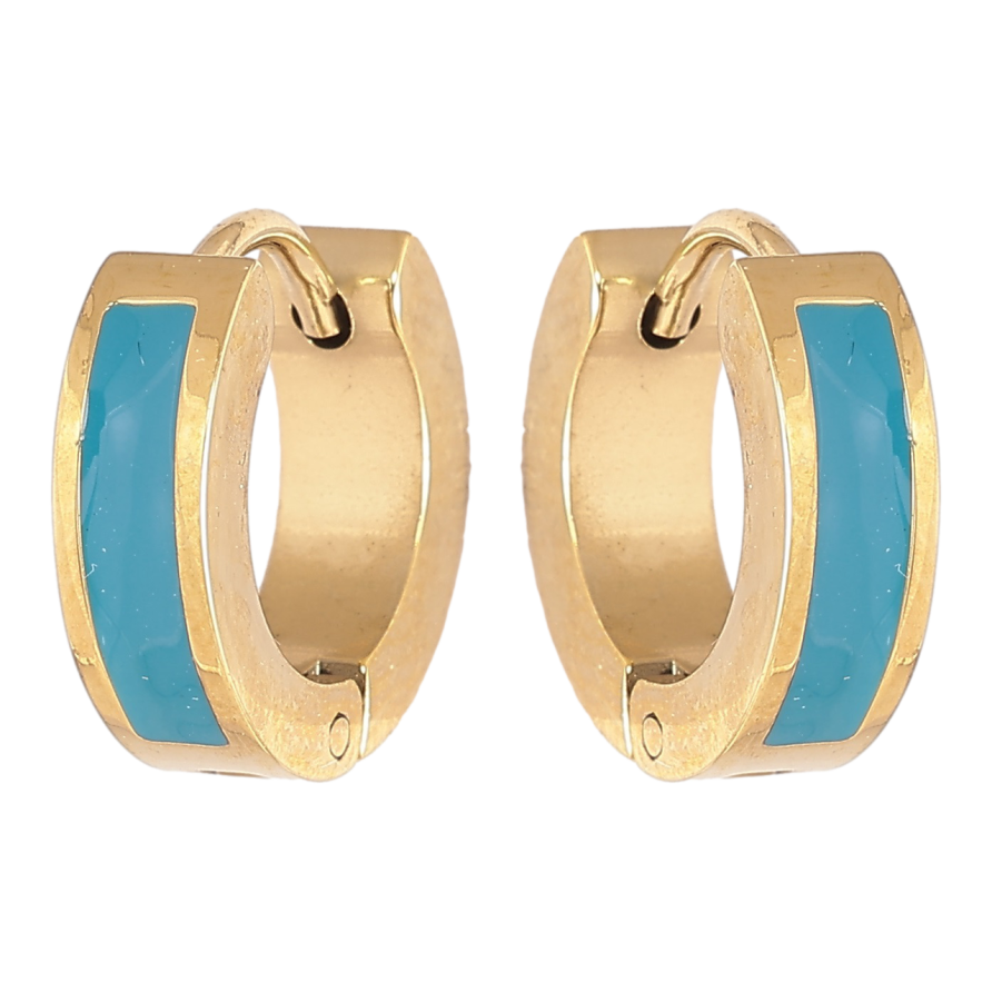 Серьги Xuping TTM Stainless Steel цвет 14К колечки Узор голубой эмалью фото №1