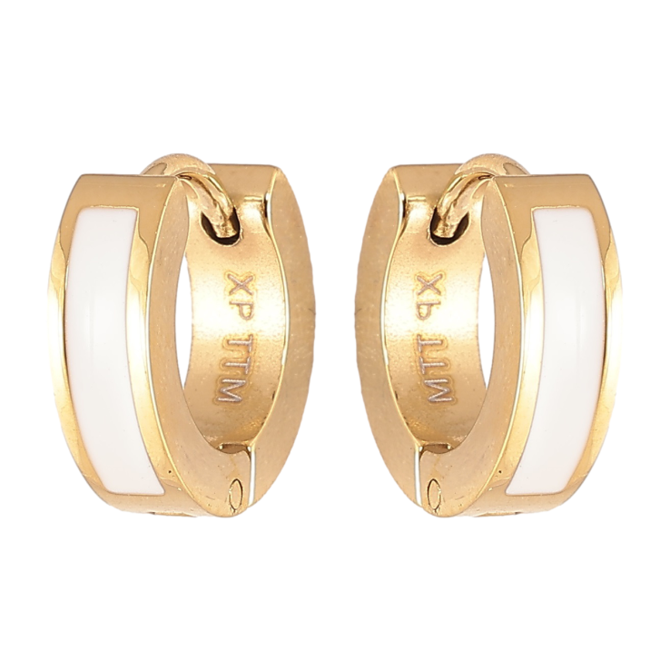 Серьги Xuping TTM Stainless Steel цвет 14К колечки Узор белой эмалью фото №7