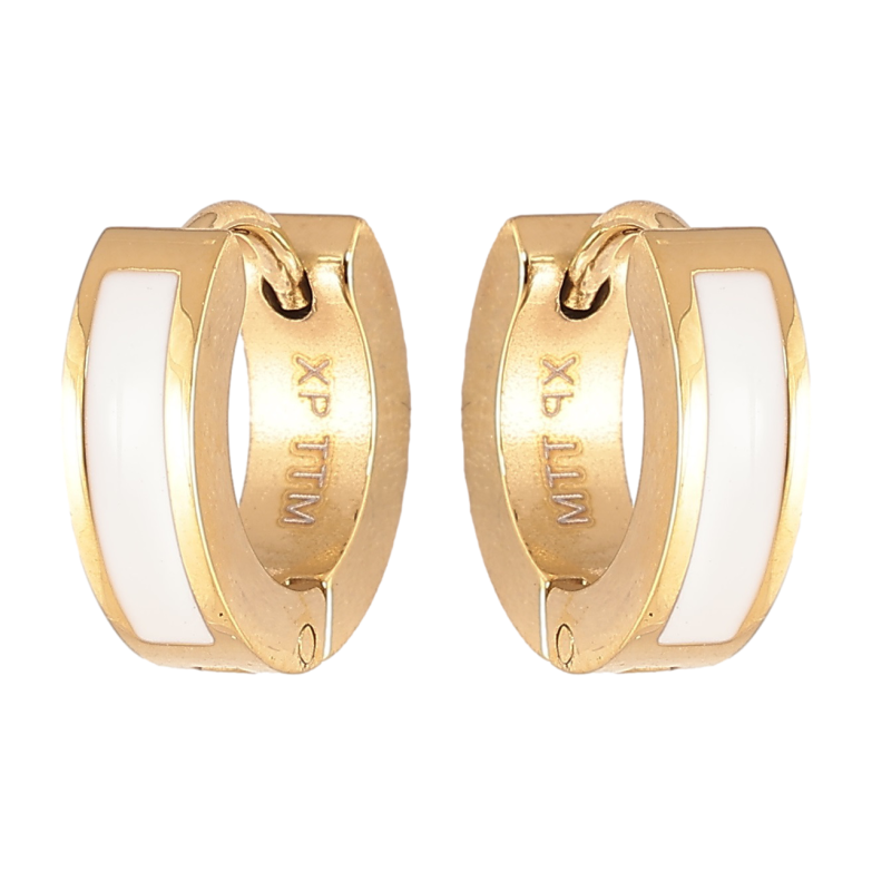 Сережки Xuping TTM Stainless Steel колір 14К колечка «Візерунок білою емаллю» фото №15