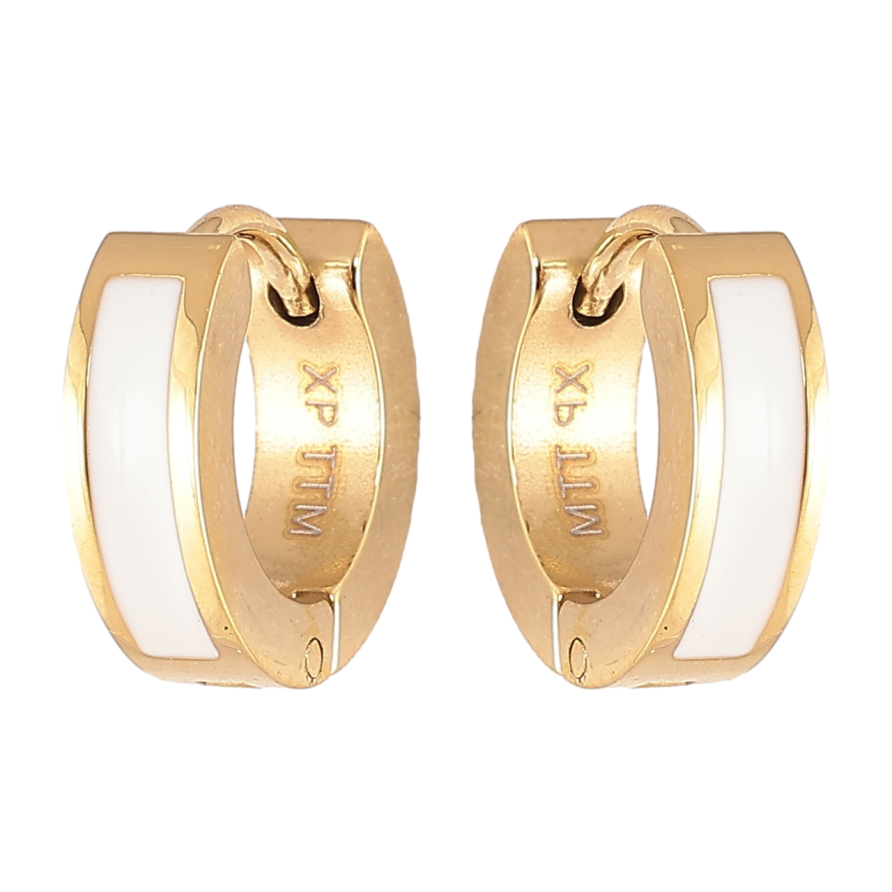 Серьги Xuping TTM Stainless Steel цвет 14К колечки Узор белой эмалью фото №1
