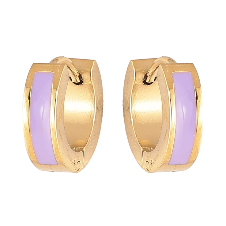 Серьги Xuping TTM Stainless Steel цвет 14К колечки Узор сиреневой эмалью фото №5