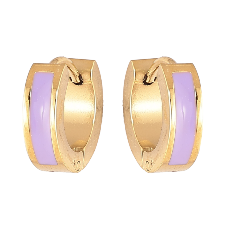 Серьги Xuping TTM Stainless Steel цвет 14К колечки Узор сиреневой эмалью фото №1