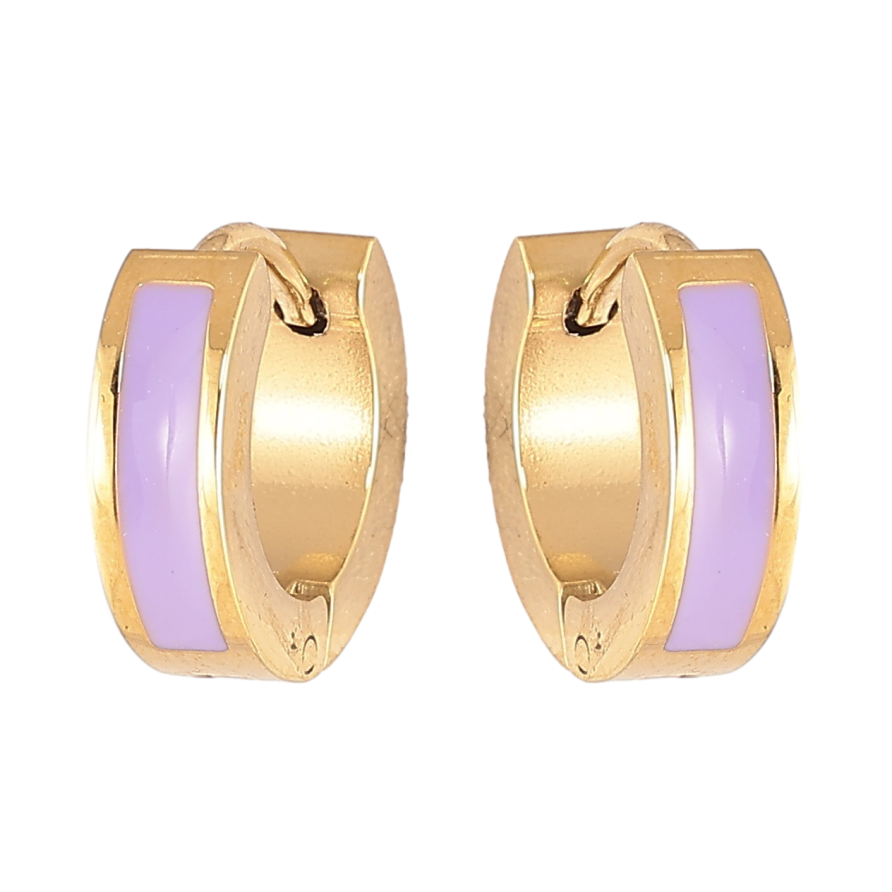 Серьги Xuping TTM Stainless Steel цвет 14К колечки Узор сиреневой эмалью фото №1