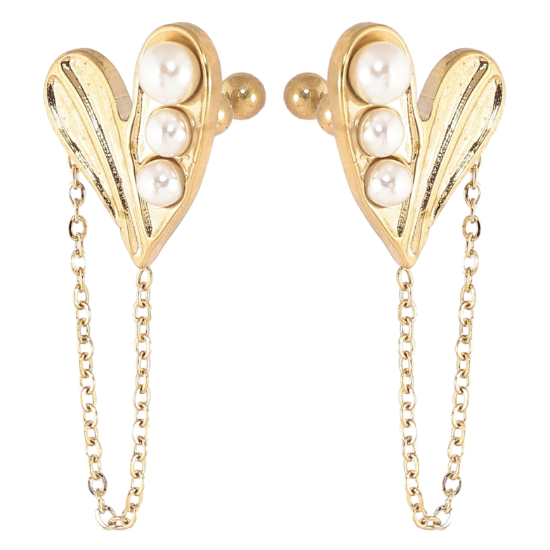 Сережки Xuping TTM Stainless Steel колір 14К кафи «Сердечка з перлинами та підвісками з ланцюжка» фото №20