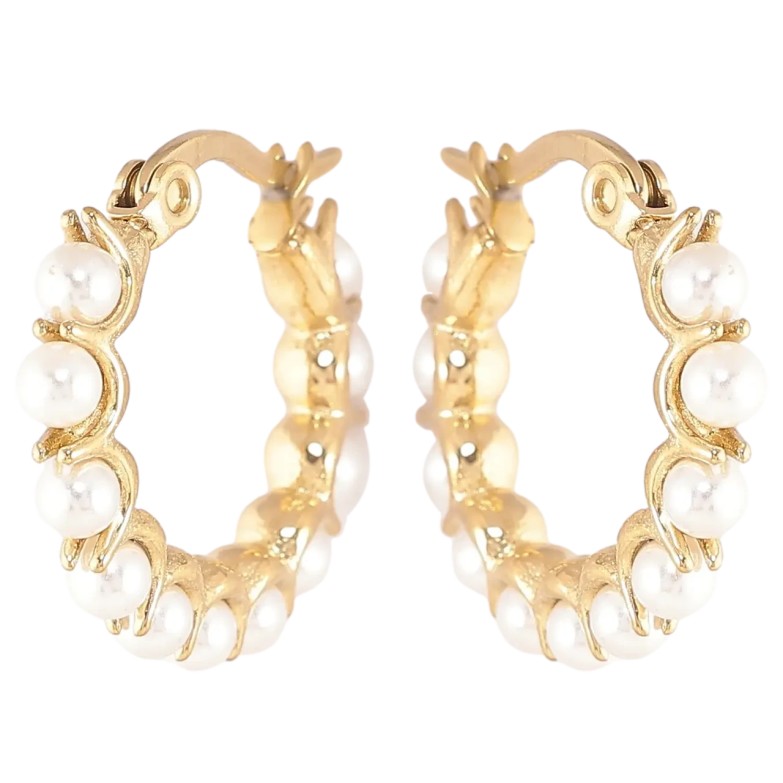 Сережки Xuping TTM Stainless Steel колір 14К замок-шпилька «Кільця з перлами» фото №1