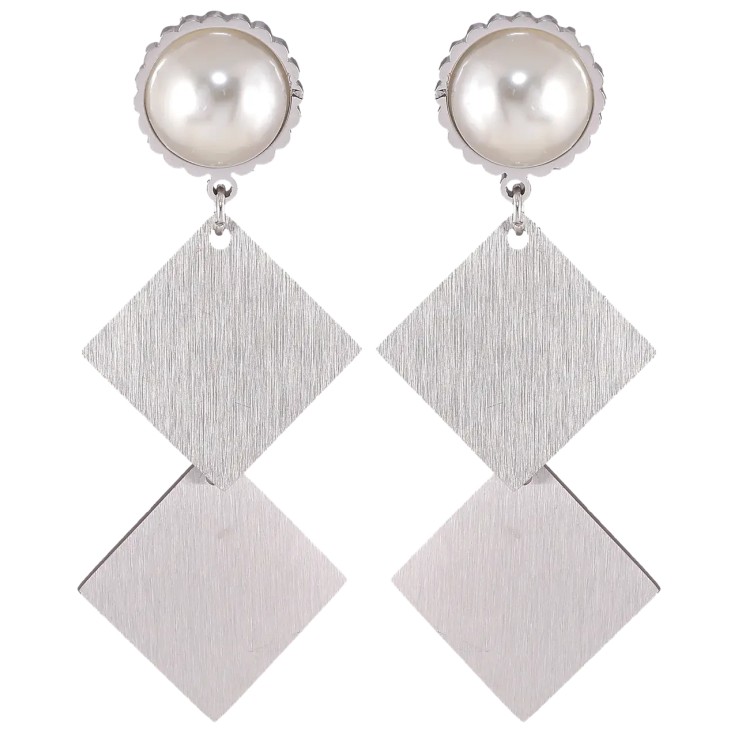 Серьги Xuping TTM Stainless Steel цвет Родий пусеты Ромбовые подвески фото №18