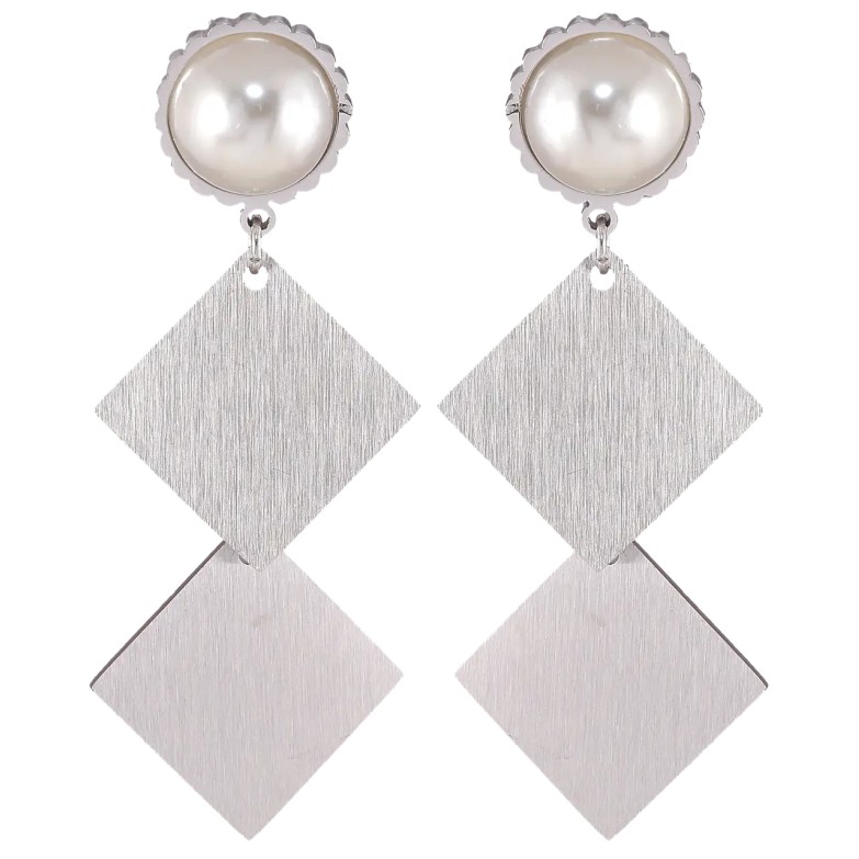 Серьги Xuping TTM Stainless Steel цвет Родий пусеты Ромбовые подвески фото №1