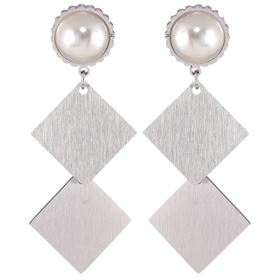 Серьги Xuping TTM Stainless Steel цвет Родий пусеты Ромбовые подвески фото №1