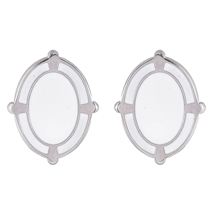 Серьги Xuping TTM Stainless Steel цвет Родий пусеты Овалы с белой эмалью фото №24