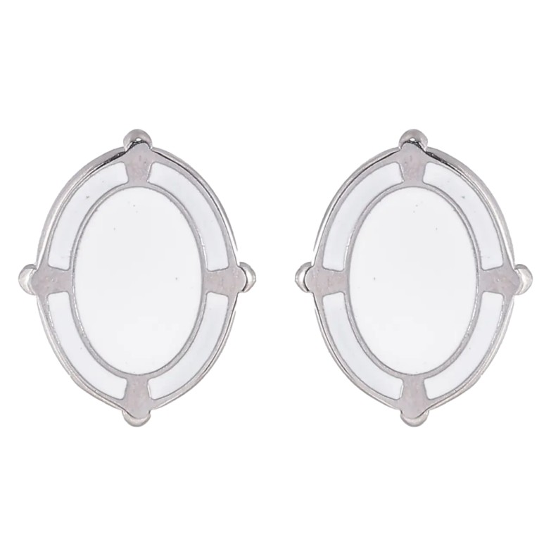 Серьги Xuping TTM Stainless Steel цвет Родий пусеты Овалы с белой эмалью фото №1