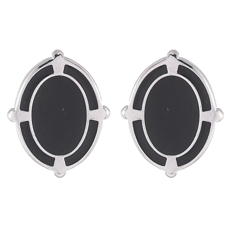 Серьги Xuping TTM Stainless Steel цвет Родий пусеты Овалы с черной эмалью фото №12