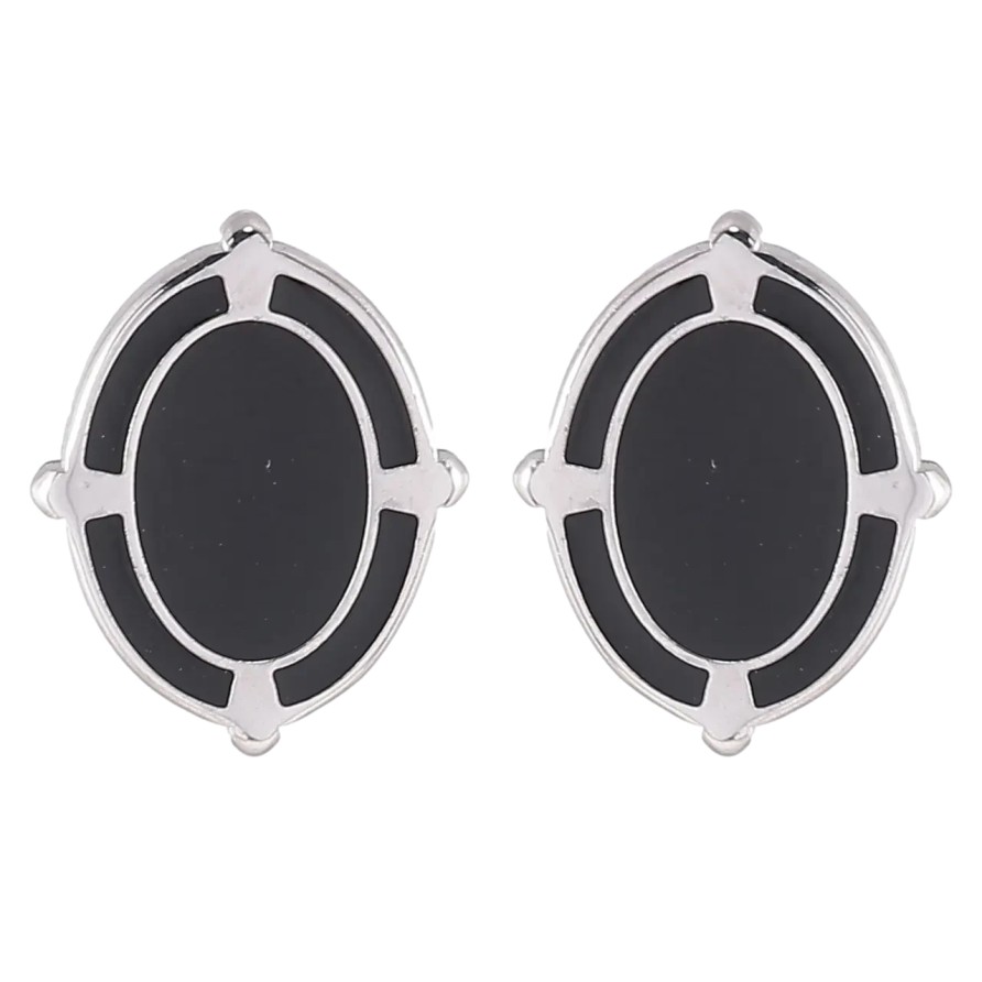 Серьги Xuping TTM Stainless Steel цвет Родий пусеты Овалы с черной эмалью фото №1