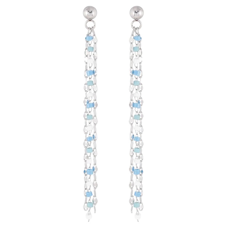 Серьги Xuping TTM Stainless Steel цвет Родий пусеты Подвески из цепочек с бело-голубым бисером фото №8