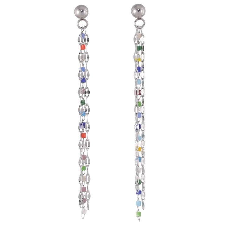 Серьги Xuping TTM Stainless Steel цвет Родий пусеты Подвески из цепочек с разноцветным бисером фото №7