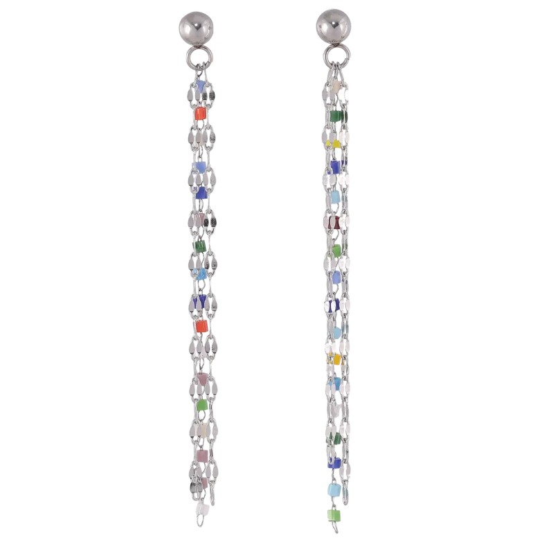 Серьги Xuping TTM Stainless Steel цвет Родий пусеты Подвески из цепочек с разноцветным бисером фото №1