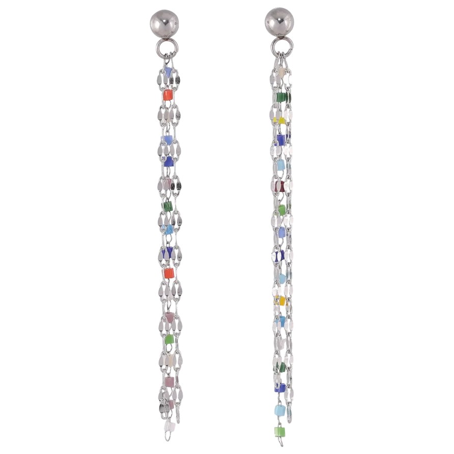 Серьги Xuping TTM Stainless Steel цвет Родий пусеты Подвески из цепочек с разноцветным бисером фото №1