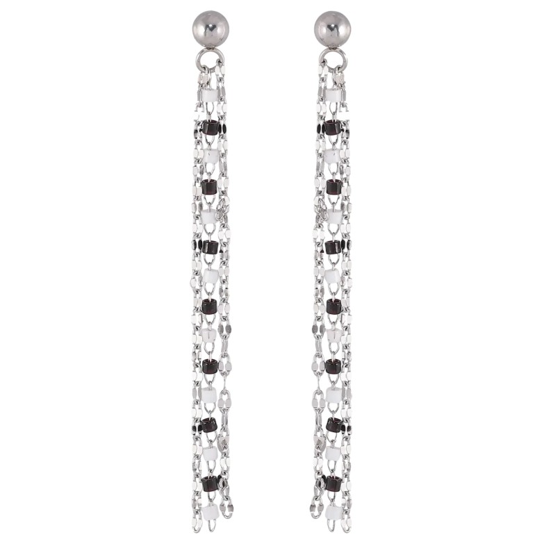 Серьги Xuping TTM Stainless Steel цвет Родий пусеты Подвески из цепочек с черно-белым бисером фото №3