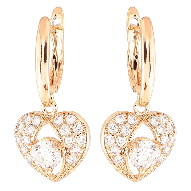 Серьги Xuping Позолота 18K английский замок Большие сердечки с инкрустацией цирконием фото №7