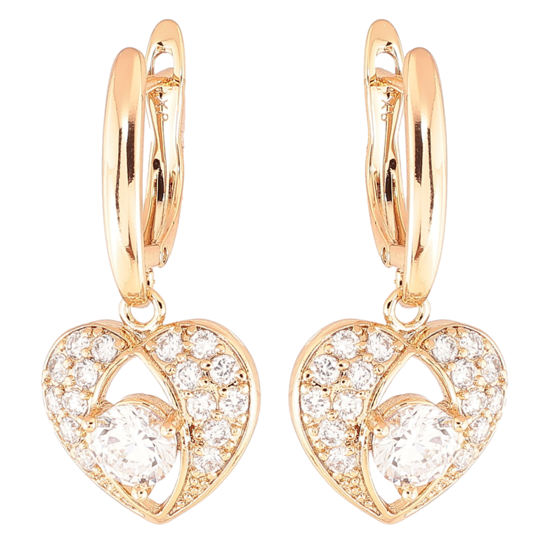 Серьги Xuping Позолота 18K английский замок Большие сердечки с инкрустацией цирконием фото №5