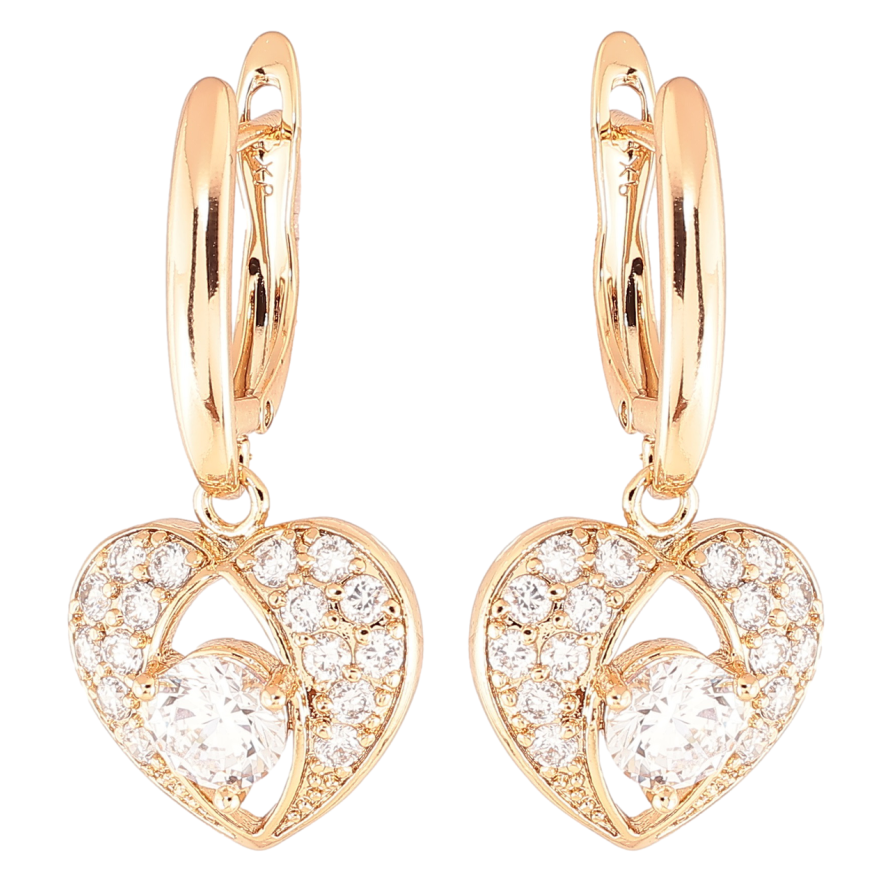 Сережки Xuping Позолота 18K англійський замок «Великі сердечка з інкрустацією цирконієм» фото №1