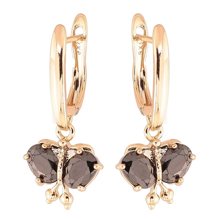 Серьги Xuping Позолота 18K английский замок Бабочки с черными фианитами фото №10