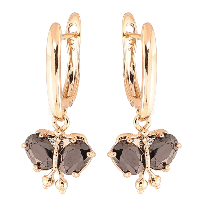 Серьги Xuping Позолота 18K английский замок Бабочки с черными фианитами фото №1