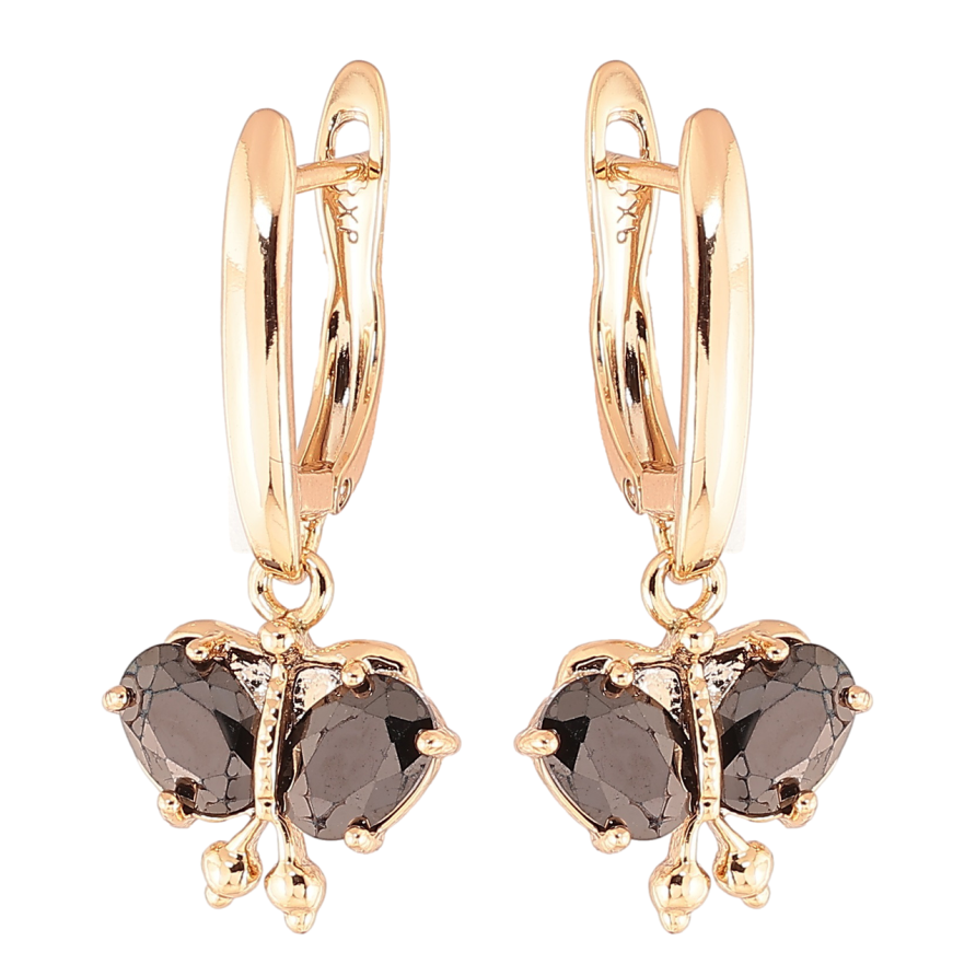 Серьги Xuping Позолота 18K английский замок Бабочки с черными фианитами фото №1