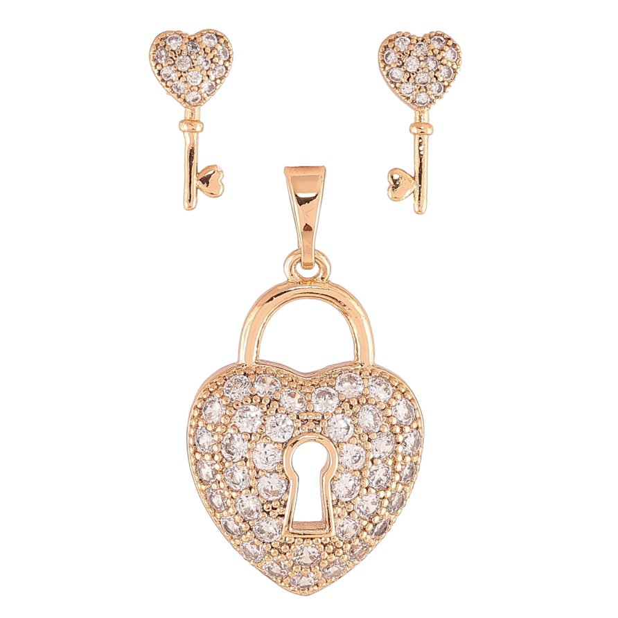 Набор Xuping Позолота 18K Серьги Кулон Сердечки-замочки с инкрустацией цирконием фото №1