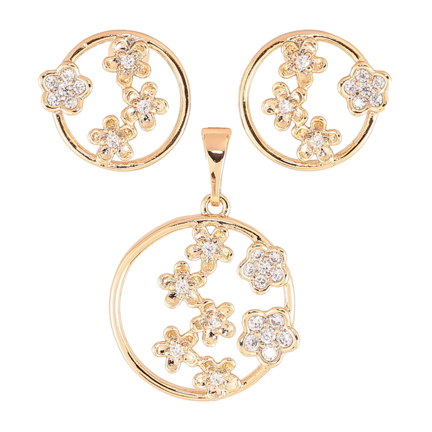 Набор Xuping Позолота 18K Серьги Кулон Цветочки в колечках фото №1
