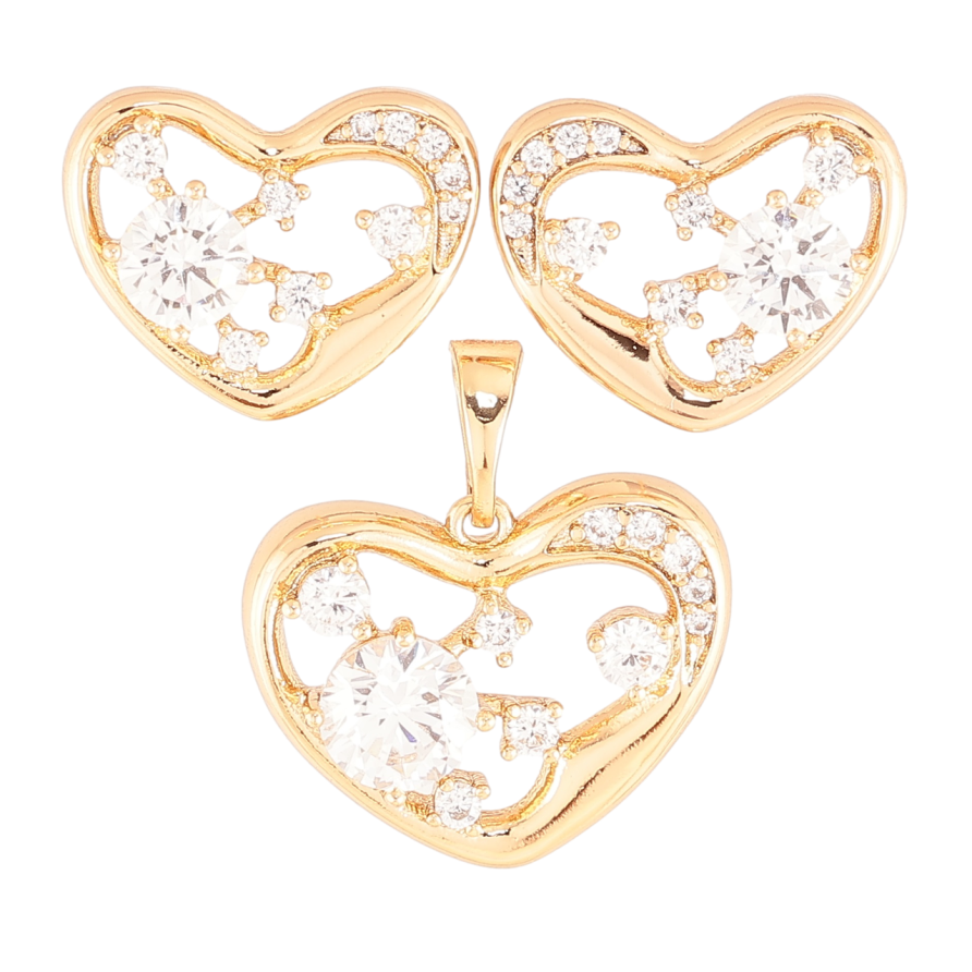 Набор Xuping Позолота 18K Серьги Кулон Сердечки с россыпью циркония фото №1