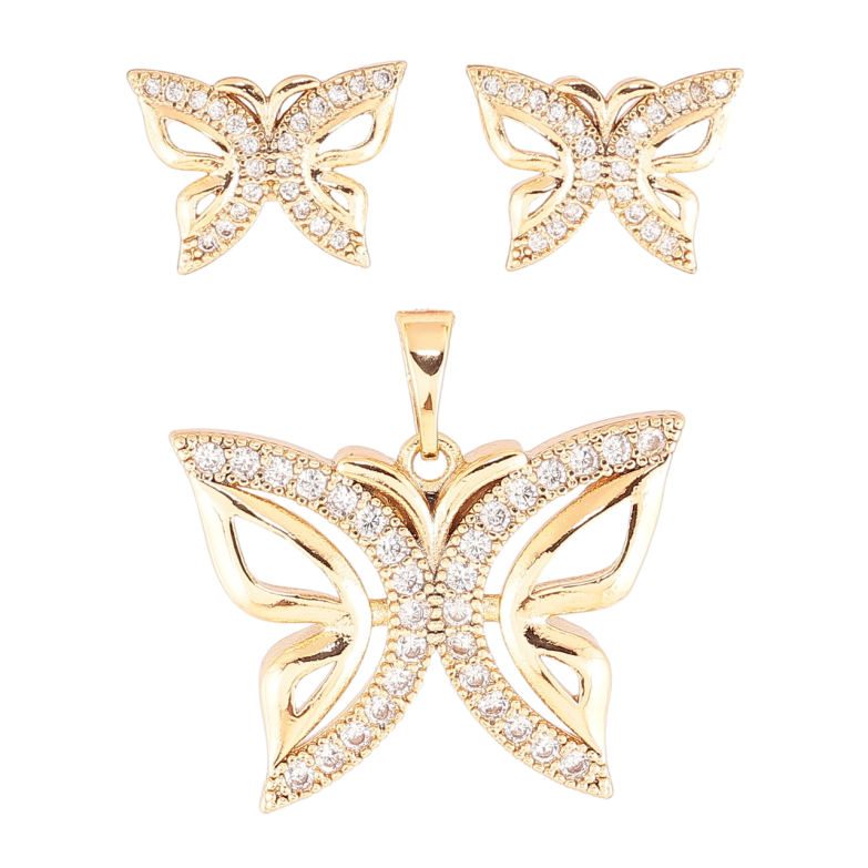 Набор Xuping Позолота 18K Серьги Кулон Бабочки с цирконием фото №1